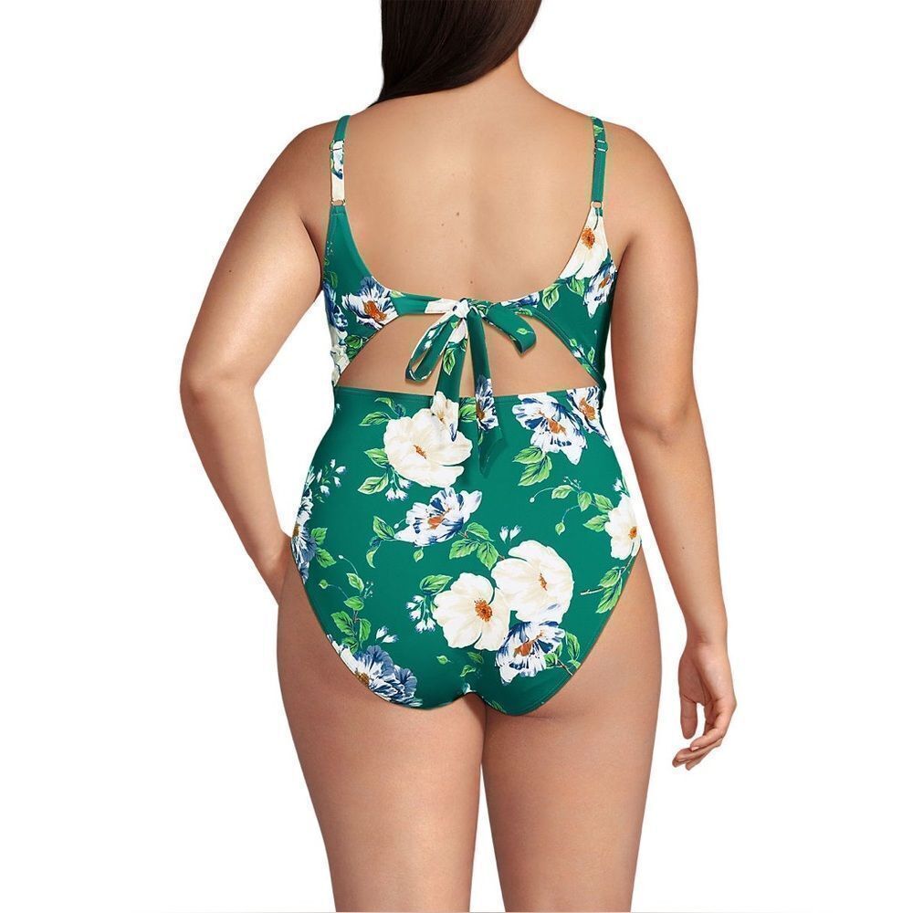 Land's End One piece monokini swimsuit island Emerald Petunia floral 16 Long - Picture 3 of 8